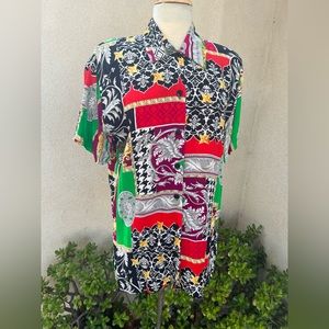 Vintage 80s blouse top abstract print Sz S by A.K.F.  NWT. Rayon